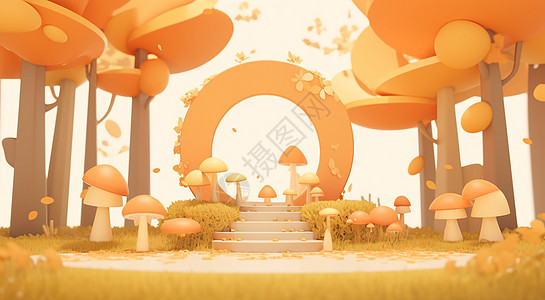 橙黄色蘑菇主题卡通公园图片