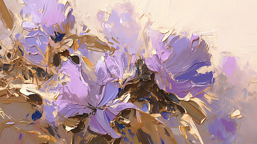 紫色油画风卡通花朵插画图片