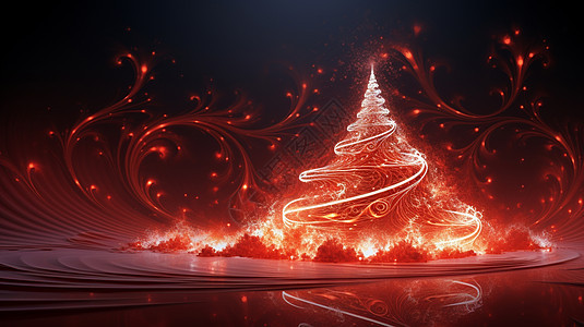 红色梦幻华丽的卡通圣诞树背景图片