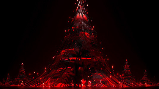 夜晚红色霓虹光卡通圣诞树背景背景图片