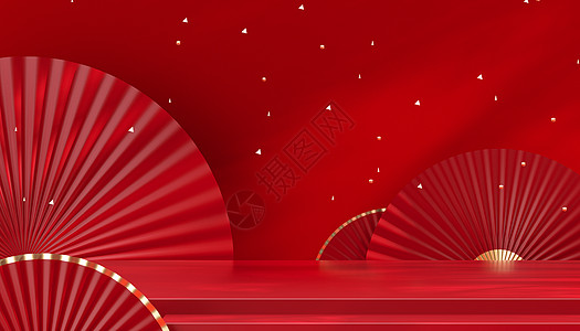 红色展台C4D红金喜庆展台背景设计图片