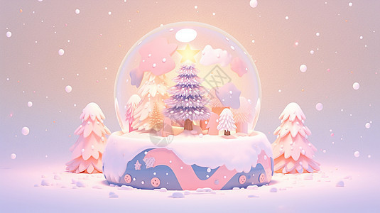 可爱的卡通圣诞水晶球在大雪中图片