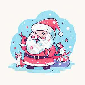 站在蓝色背景前简约可爱的卡通圣诞老人插画图片