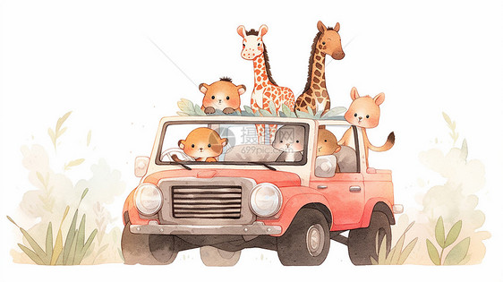 一卡车可爱的卡通小动物图片