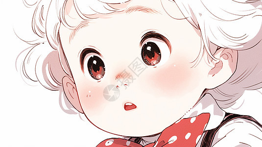 大眼睛可爱的卷发卡通小孩系着红色蝴蝶领结图片