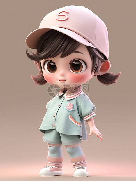 戴着淡粉色帽子立体可爱的卡通小女孩图片