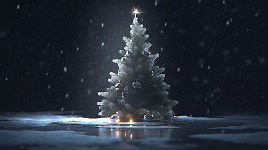 雪夜简约漂亮的卡通圣诞树图片