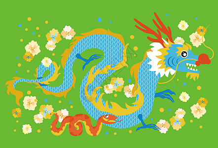 张嘴的蛇2024龙年生肖蛇扁平风横版插画插画