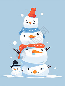 一堆可爱的卡通小雪人叠在一起图片