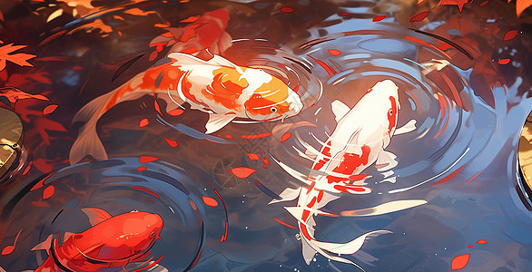 肥胖可爱的卡通鲤鱼在水里游泳图片