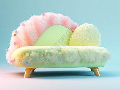 粉绿撞色毛茸茸可爱的卡通沙发背景图片