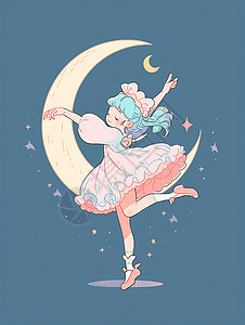 穿着粉色公主裙优雅跳舞的可爱卡通小女孩图片