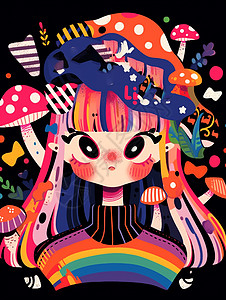 穿着彩虹色毛衣可爱的卡通小女孩扁平风图片