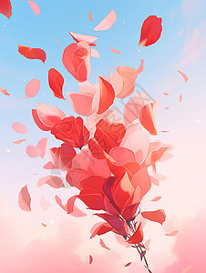 满天的红色玫瑰花瓣卡通场景图片