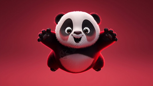 张开双手妈妈张开双手开心笑可爱的卡通大熊猫喜庆红色背景插画