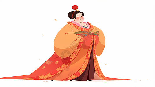 富态喜庆的古风卡通女人穿着橙色古风服装图片