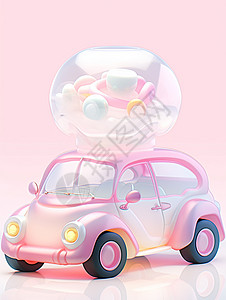 淡粉色渐变可爱的立体卡通玩具车图片