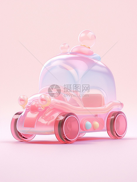 淡粉色立体透明可爱的卡通玩具车图片
