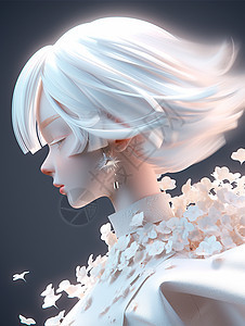 穿着花朵衣服白色短发立体漂亮的卡通女孩背景图片