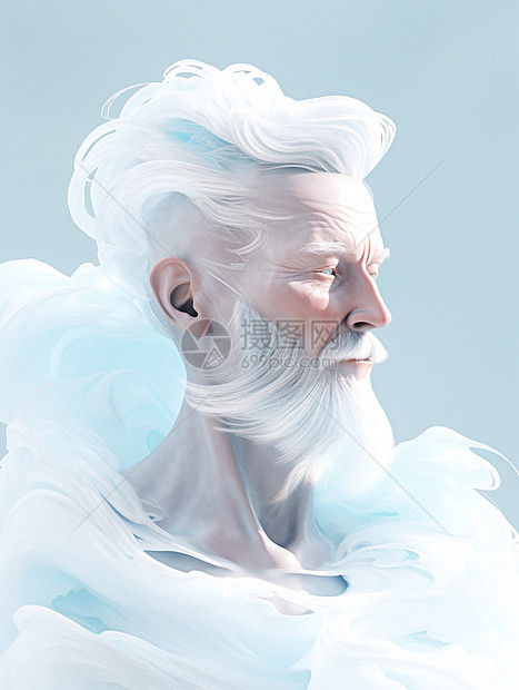 白色胡子和头发的精致卡通老男人图片