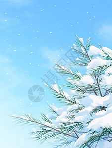 冬天雪中落满雪的卡通松树枝图片