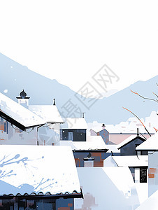 大雪中漂亮的唯美的卡通村庄图片