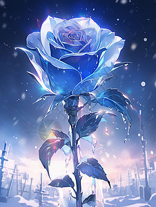 夜晚蓝色漂亮发光的卡通玫瑰花图片