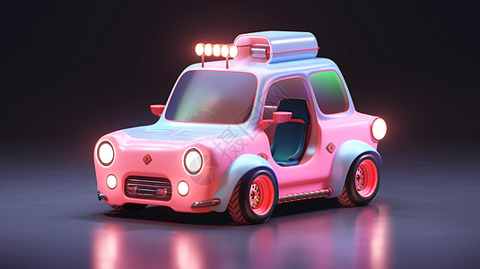 粉蓝渐变可爱的立体卡通汽车背景图片