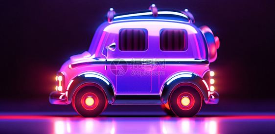 紫色霓虹光漂亮的卡通小汽车图片