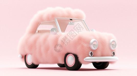 粉色毛毛立体可爱的卡通小汽车图片
