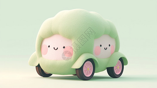 绿色微笑可爱的羊毛毡卡通小汽车图片