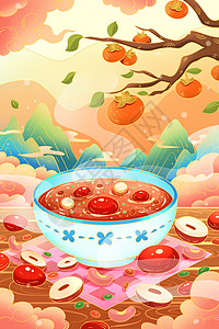 国潮腊八节传统美食腊八粥竖图插画图片