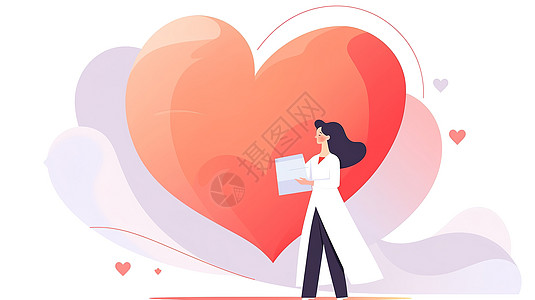 护士和爱心背景插画