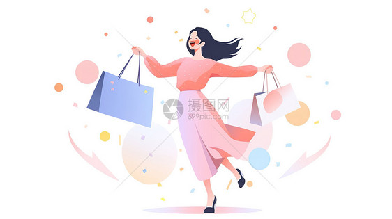 女生购物扁平风插图图片