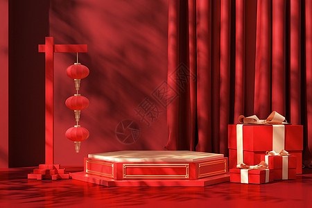 红色质感红色中国风展台设计图片