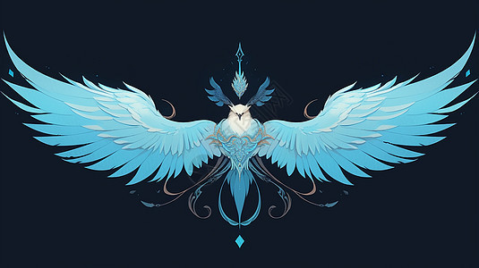 张开漂亮的蓝色翅膀高飞的卡通吉祥鸟背景图片