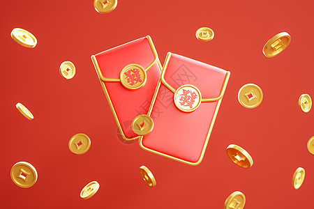 过年红包漂浮的金币和红包设计图片