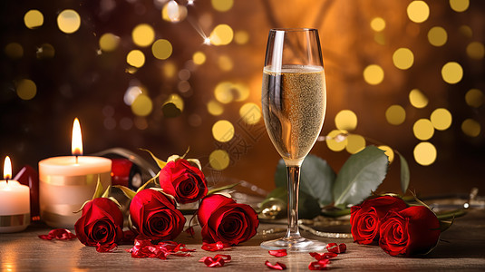 浪漫情人节香槟玫瑰花背景图片