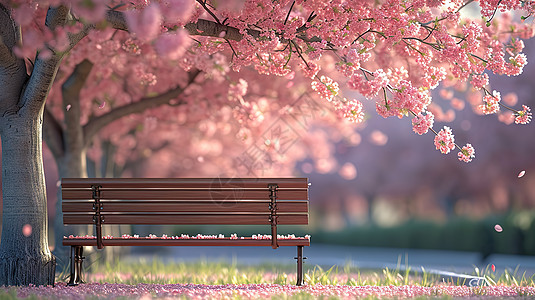樱花树下长椅图片