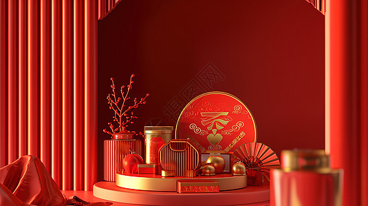 电商红色新年年货促销背景图片