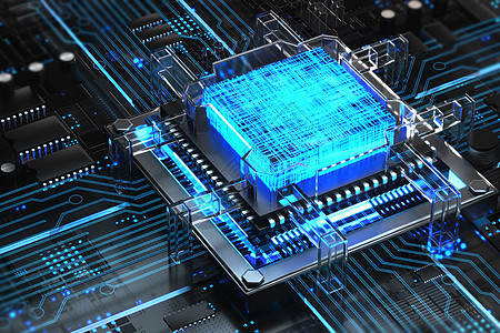 3D立体金属科技风蓝色科技芯片背景图片