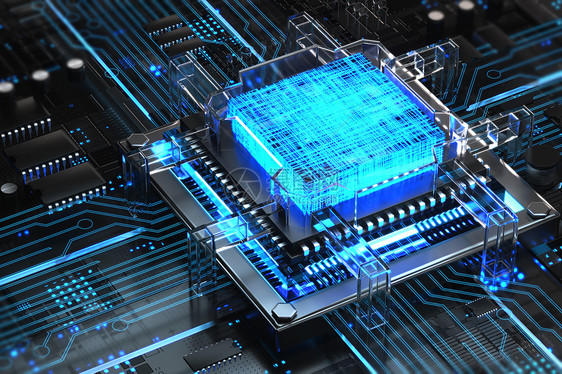 3D立体金属科技风蓝色科技芯片背景图片