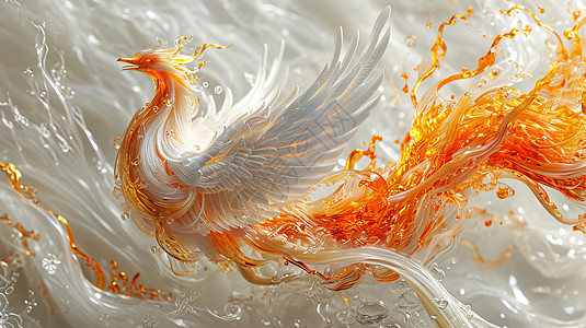 长长的橙色尾巴飞起来的卡通凤凰鸟图片