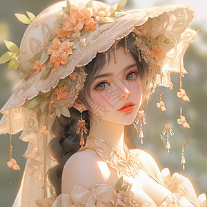 头戴蕾丝帽子大眼睛漂亮的卡通公主背景图片
