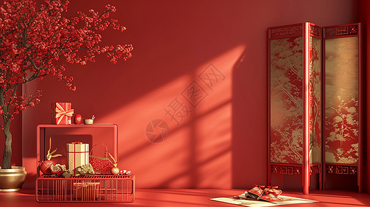 红色喜庆的中国风卡通背景图片