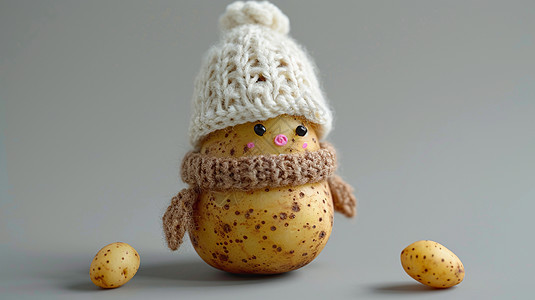 围着棕色围巾戴着米色毛线帽可爱的卡通小土豆图片