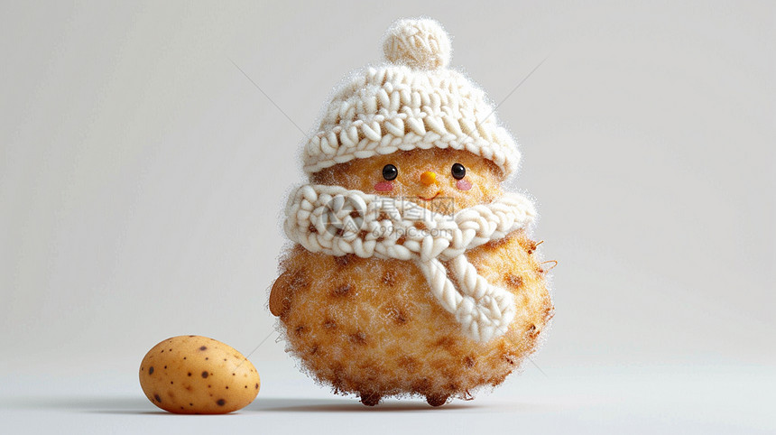围着毛线围巾戴着毛线帽可爱的卡通土豆形象图片