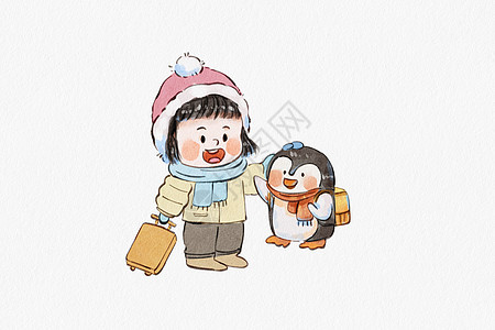 手绘水彩南方小土豆之企鹅和小土豆可爱表情包图片