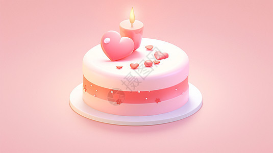 有爱心和蜡烛的美味卡通蛋糕背景图片