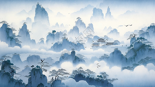 唯美梦幻的卡通山川中国风卡通风景图片